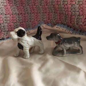 Vintage Ceramic Dog Figurines - White, Brown, Gray